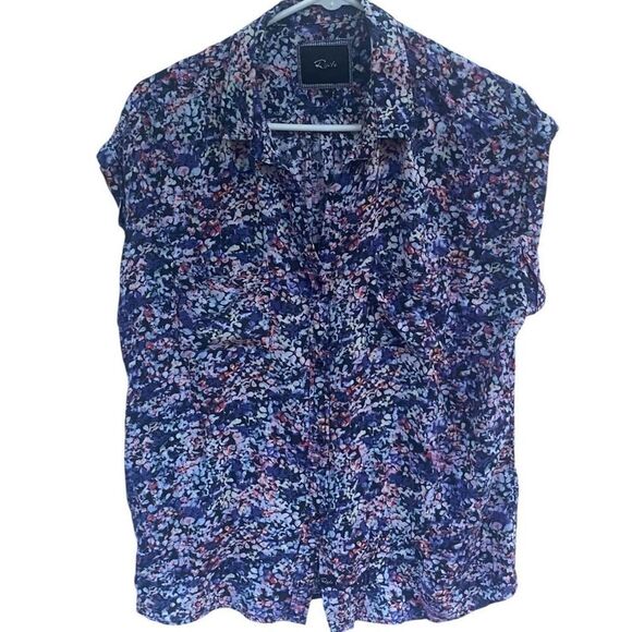 Rails Women’s Cap Sleeve Button Front Blouse Medium Purple Abstract Floral Print - Picture 1 of 4